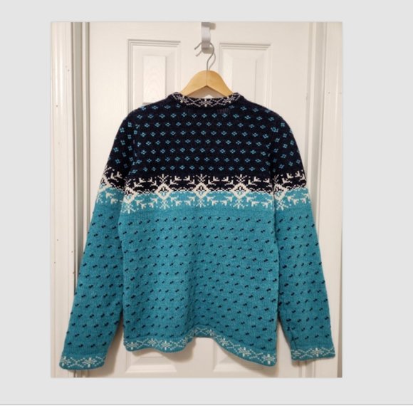 Woolrich Fair Isle Lambs Wool blend Sweater Heart Clasps closure - Picture 5 of 10